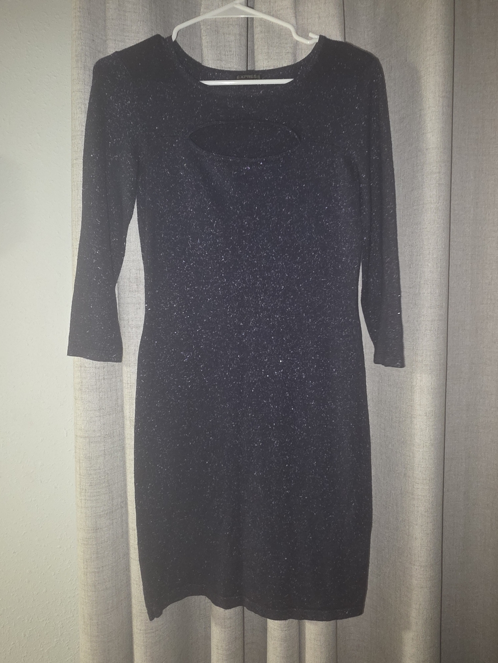 Express Navy Blue Sparkle Long Sleeve Sheath Dress